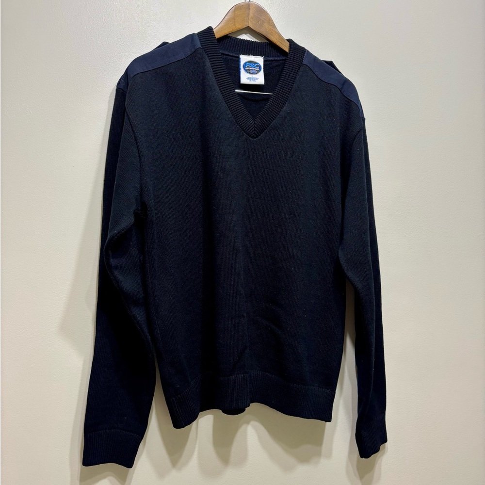 PSC Vintage Knit Comfy Long Sleeve V-Neck Pullover Sweater Shirt Top Blue